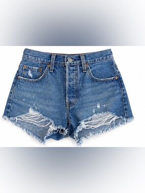 Levi High-Rise Distressed Denim Cutoff Shorts - Blue
